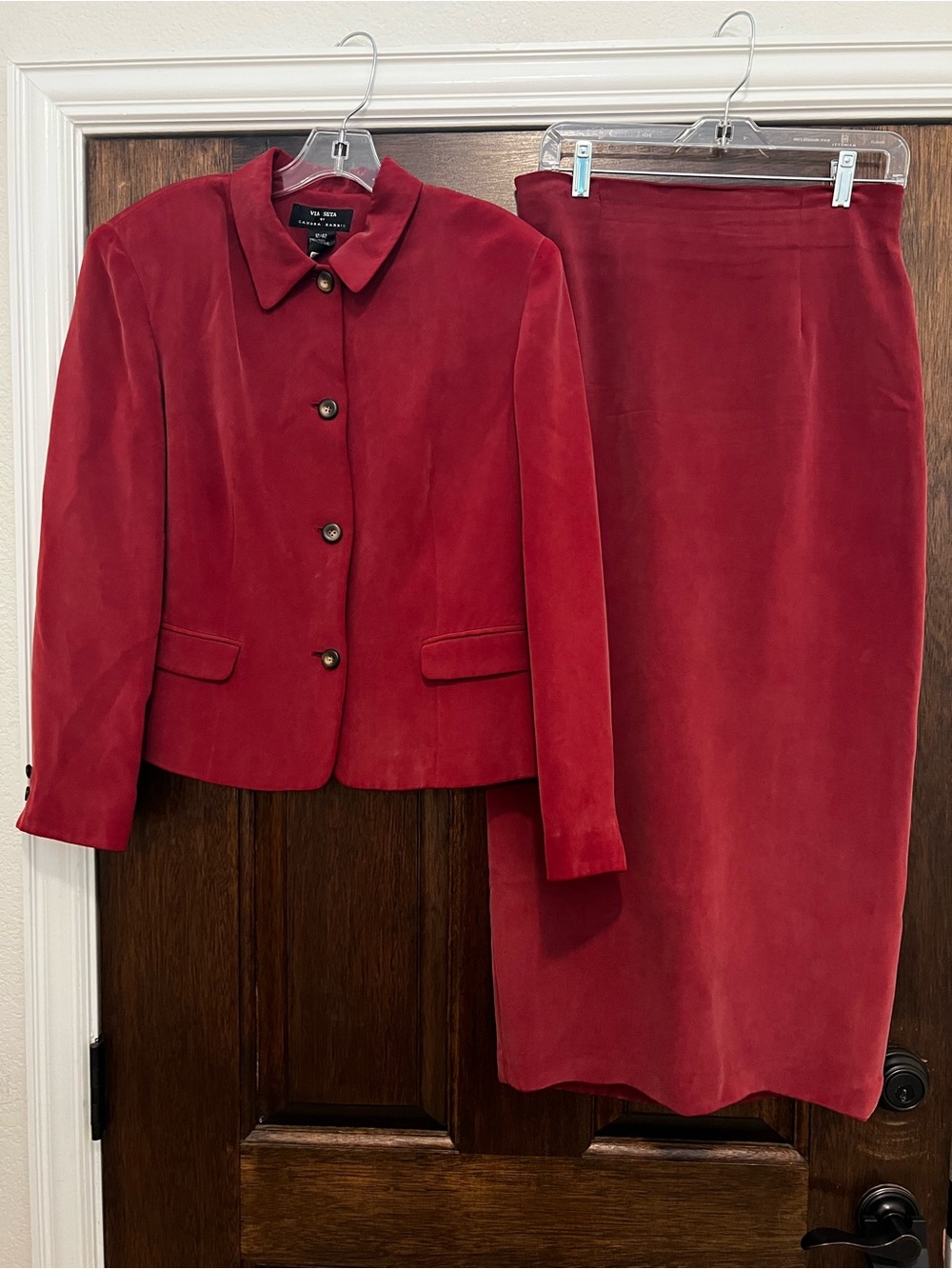 Classic Red Silk Jacket and Skirt Set - Picture 2 of 6